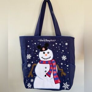 Disney Parks Walt Disney World Mickey Snowman Holiday Navy Tote Bag